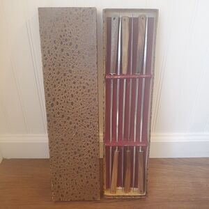 Vintage MCM Wood Handle Skewers Set of 6 New in Box 16.5″ BBQ